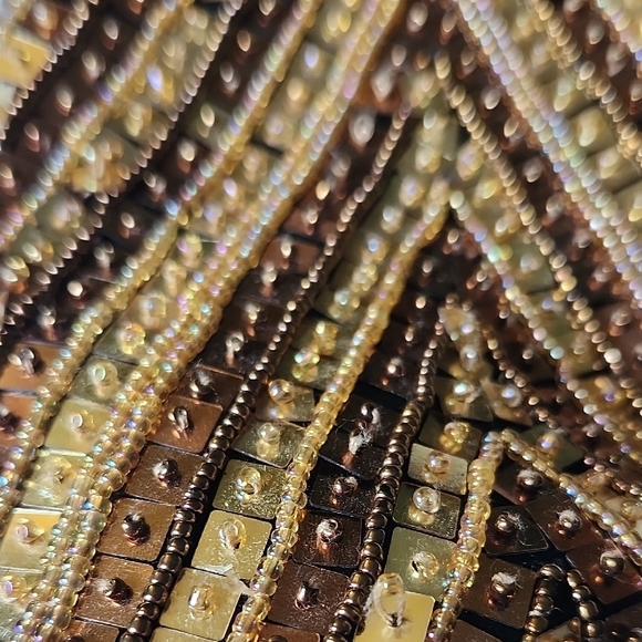 Gold and Brown Beaded Evening Clutch - Picture 3 of 12